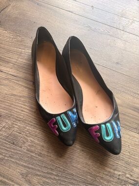 kate spade Black Pointed-Toe Flats with Colorful FUN Appliqué